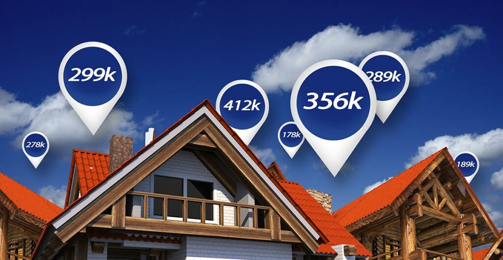 Housing Market with location pins showing House Prices