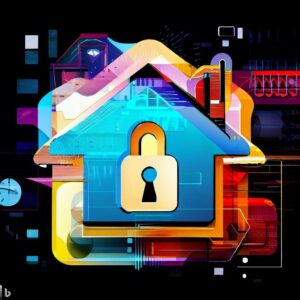 An AI generated graphic interpretation of home safety incorporating a padlock