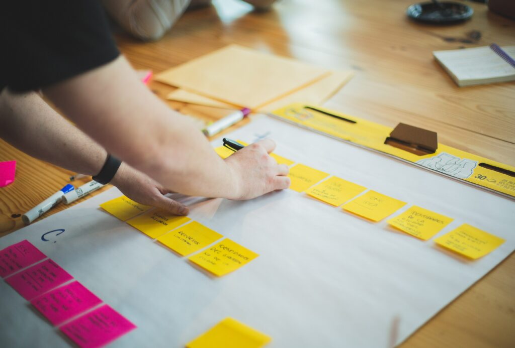 Someone planning a project with sticky notes