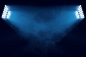 Stadium lights with smoke