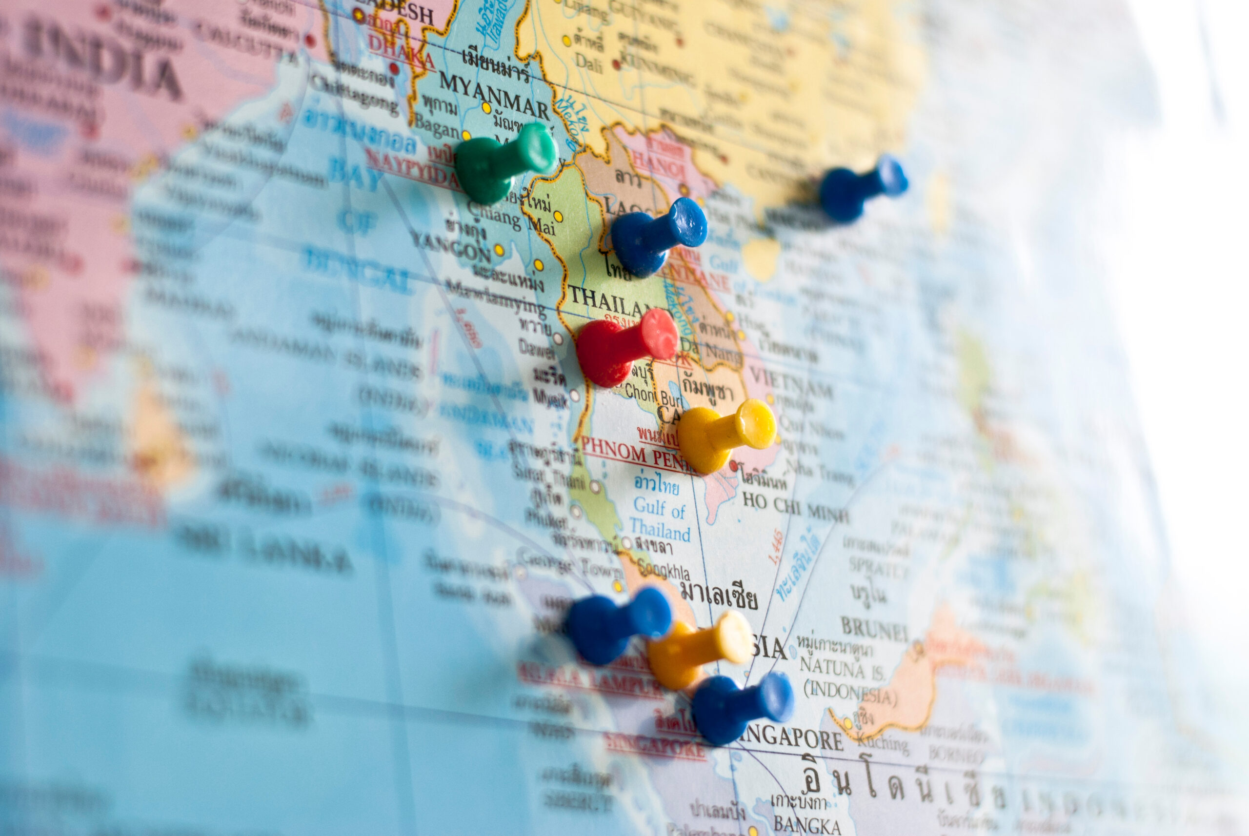 Pins on travel destination